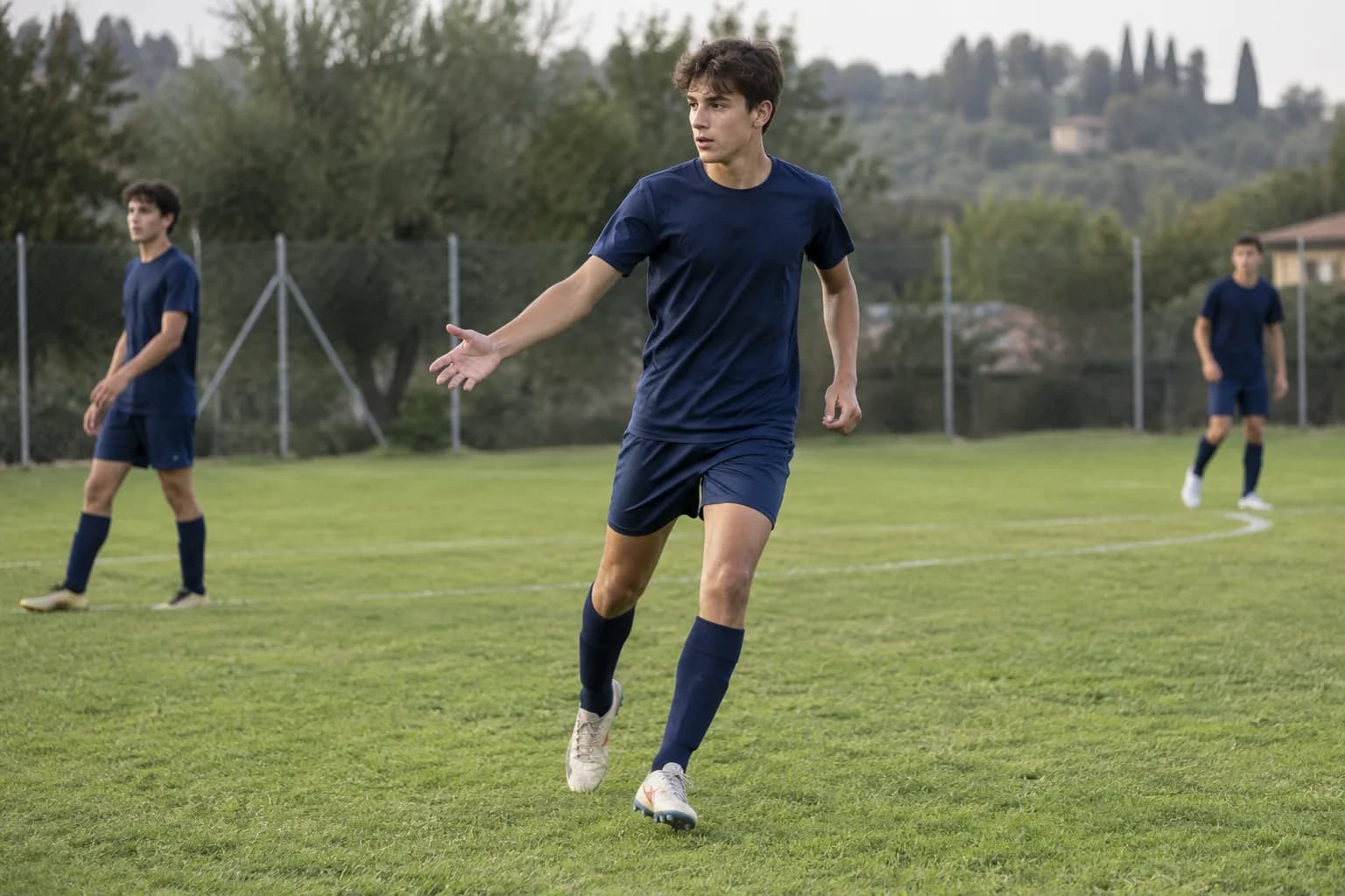 Scena illustrativa: un calciatore di circa 17 anni si propone per ricevere un passaggio.